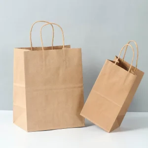 Personalized Branded Brown Custom Take Away Kraft Gift Bags with Durable Handles for Retail Boutique Store Packaging