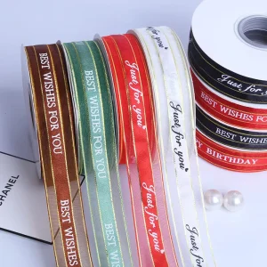Personalized Customized logo 2.5cm 43m Gift Ribbon Factory Best Wishes for You Ribbons for Gift Wrap