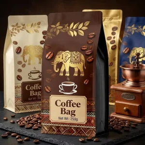 Personalized Logo Recyclable Kraft Eight Side Sealed Custom Coffee Bags for Cafe Bakery 250g 500g 12oz Coffee Packaging Bag