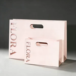 Personalized Luxury Eco Friendly Embossed Logo Fashion Die Cut Handles Shopping Paper Bags Make up Paper Bags for Promotion