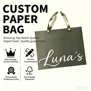 Personalized Luxury Kraft Paper Shopping Bags with Satin Ribbon Handle Eco Friendly Custom Printed Craft Logo