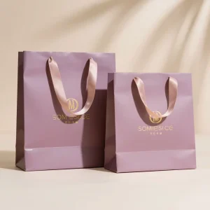 Personalized Printing Pink Plum Paper Bag Eco friendly Foldable Reusable Kraft Craft Cardboard Paper Gift Bag with Handle