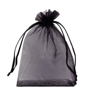Pink Black Purple Gift Packaging Candy Drawstring Ribbon Pouch Custom Organza Bag