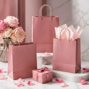 Pink Kraft Paper Gift Bag Paper Handle Custom Logo Embossed Polka Dot Shopping for Clothing Boutique