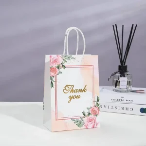 Pink Thank You With Your Own Logo Shopping Custom Gift Tote Kraft Paper Bags