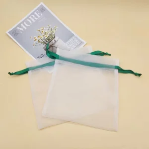 Pink Wedding Favor Organza Pouch Custom Logo Organza Gift Bag Drawstring Luxury Cosmetic Organza Bag