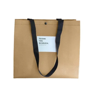Plain Waterproof Snap Button Non Woven Bag Custom Printed Brown Tote Bag Reusable Shopping Bag with Black Handles