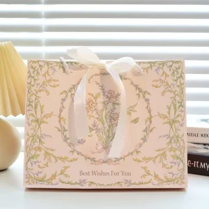 Plant Fiber Compostable Paper Gift Bag with Cotton Handle Custom Embossed Logo Shopping Bags for Retail Stores