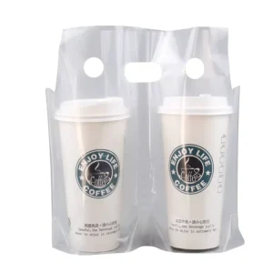 Plastic Bag for Cups Holder Drinks Carrying Bag Coffee Carry Take Away Boba Tea Coffee PE Plastic Bag for Drink