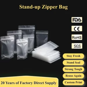 Plastic Bags Biodegradable Transparent Food Grade Stand up Zipper Bag for Juice Honey Cosmetics Food Packaging Plastic Bag