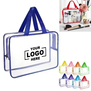 Plastic Clear PVC Cosmetic Bag Custom Logo Waterproof PVC Makeup Bag Reusable Clear Toiletry Tote Bag with Handle