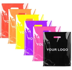 Plastic Shopping Bag Custom Logo Four Finger Bag 50mic PE/PO Handbag Flat Mouth Hand Bag Ladies Clothing Store