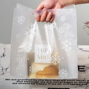 Plastic Transparent Three-side Seal Food Bag Hand Length Handle (BOPA/CPP) for Clothes Bakery Candle Craft Projects Custom Logo