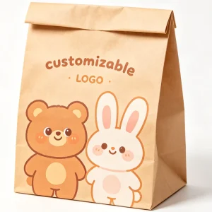 Playful Cartoon Animal Pattern Kraft Bag Reinforced Base Hot Gold Foil Custom Mark Baby Souvenir Packing Bag