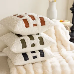 Plush Rabbit Cushion Cover Nordic Winter Square Plain Design for Sofa Bedside Bay Window Office Living Room