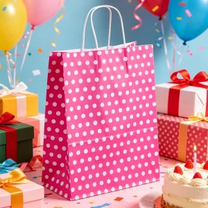 Polka Dot Rainbow Kraft Paper Gift Bags Colorful Handle Tote Bags for Party & Gift Packaging