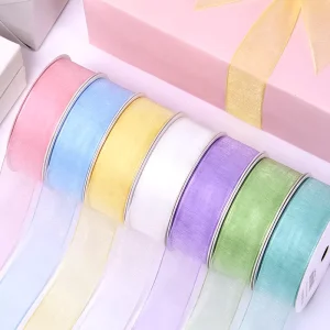 Polyester 3 75MM Width Colorful Organza Ribbon for Gift Wrapping Bouquet Flowers Box Packaging