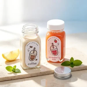Portable 2oz Square Transparent Glass Beverage Container Mini Cold Coffee Strawberry Milk Juice Glass Bottle for Gift Set