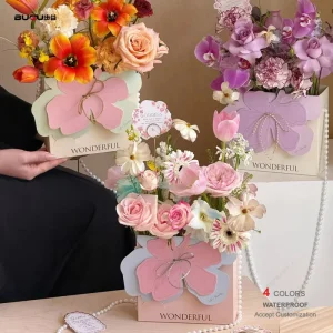 Portable 3D Hand Held Mother’s Day Flower Box Floral Materials Paper Packaging for Flowers