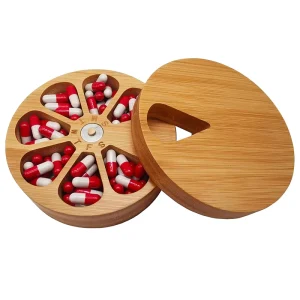 Portable Bamboo Case Box Custom Round Wooden Kitchen Salt Spice Cellar for Medicine Pill Jewelry Storage Decorative Purpose