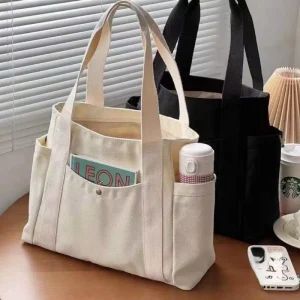 Portable Canvas Custom Logo Tote Bag Casual Design Heavy Duty Woven Reusable Shopping Bag Open