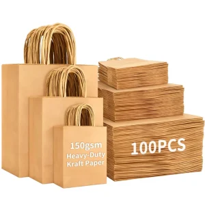 Portable Eco Friendly Disposable Classic Red Kraft Paper Gift Bag Twisted Handles Flexo Printed for Supermarket Exhibition