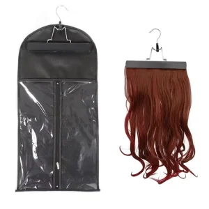 Portable Hair Extension Holder Hanger with Dustproof Storage Bag Soft Satin Reusable Hair Extensions Case