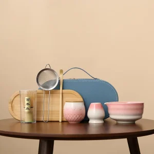 Portable Handbag Matcha Kit Set Japanese Ceramic Matcha Outside Picnic Chawan Matcha Set with Spouted Matcha Jar