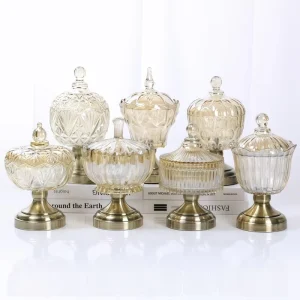 Practical Modern Stylish Crystal Round Glass Jars with Bamboo/Glass Lid OEM for Decoration and Food Storage