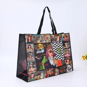Practical and Stylish Portable PVC Square Bottom Grocery Bag with Gravure Printing Custom Logo for Supermarket Use