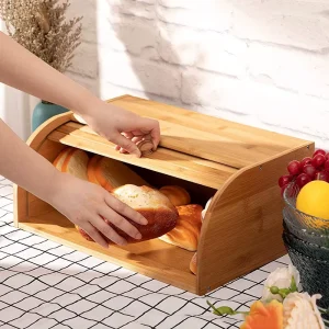 Premium Bamboo Wood Arc Door Curtain Bread Box Eco Friendly Carton Kitchen Food Storage Organizer Sealed Freshness Preservation