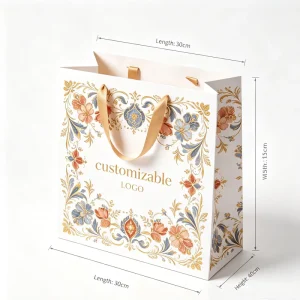 Premium Custom White Card Packaging Bag Deboss Silver Stamping for Designer Fragrance Luxury Cosmetics and Exhibition Souvenirs