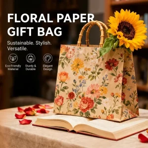 Premium Eco Friendly Biodegradable Reusable Kraft Paper Gift Bag Custom Logo Color Recyclable Floral Promotion Lamination
