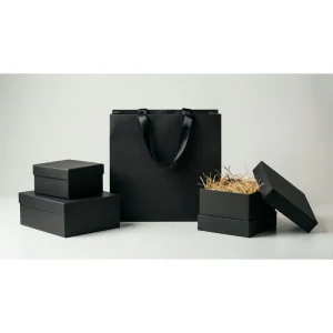 Premium Eco Friendly Rigid Paper Box Shopping Bag Set Custom Logo Embossing Glossy Lamination Sponge Lining Magnetic Closure