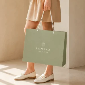 Premium Exquisite Plain Recyclable White Cardboard Shopping Paper Bag Embossed Logo for High End Fashion Garment Store Branding