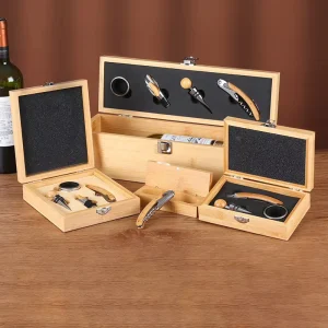 Premium Luxury Corporate Wooden Bamboo Red Wine Corkscrew Opener Accessories Gift Boxes Sets