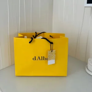 Premium Matte Yellow Paper Tote Bag with Printed Logo & Hang Tag for Boutique Cosmetics Packaging