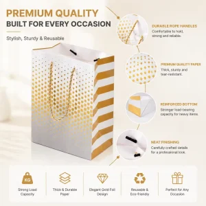 Premium Quality Gold Star Gift Bag Sturdy Handle Thick Tear Resistant Paper Luxury Shopping Bag for Any Occasion