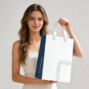 Premium Recycled Art Paper Gift Bag Custom Logo Cotton Rope Handle Ribbon Luxury Eco Friendly Recyclable Clothing Shopping