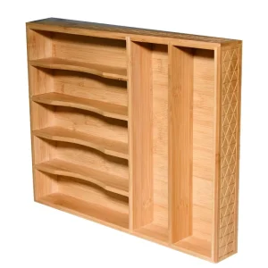Premium Stackable Storage Kitchen Cutlery Silverware Utensil Flatware Tray 7 Compartment Multi Bamboo Wood Drawer Organizer