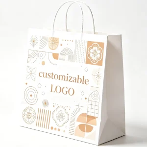 Premium White Paper Tote Bag Cotton Rope Handle Custom Printed Pattern Logo For Cosmetic Floral Boutique Gift Packaging Bag
