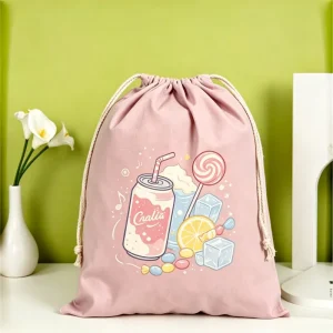 Printed Cartoon Pattern Lightweight Canvas Recyclable Dust Sack with Drawstring Closure for Handmade Leather Wallet Storage