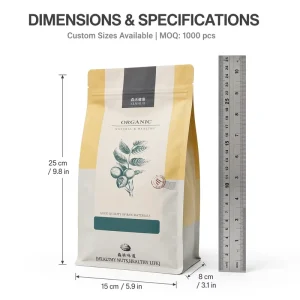 Printed Kraft Paper Aluminum Foil Coffee Bean Stand up Pouches with Zipper Recycled Gravure Print