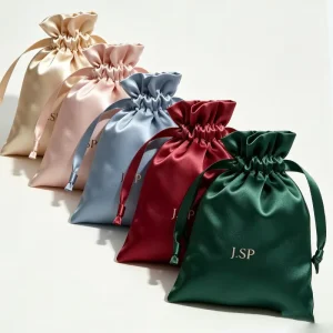 Printed Logo Satin Bag Silk Bags Soft Drawstring Dust Pouch for Belts Wallets Leather Accessories Packaging
