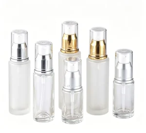 Private Label Frosted Glass Spray Bottle Custom Printing Wood Grain Plastic Cap Cosmetic Packaging