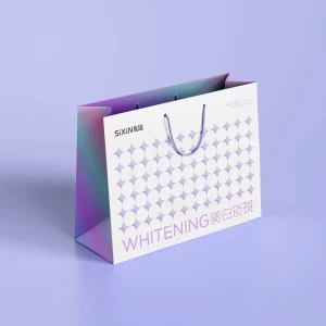 Professional Cosmetic Paper Bag Custom Gradient Print Slogan Skincare Packaging with Durable Cord Handle