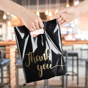 Professional Custom Retail Shopping Plastic Bag Black Merchandise Bags Thank You Plastic Shopping Bags for Boutique Retail