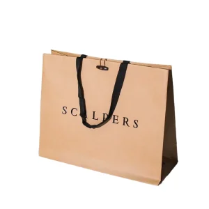 Promotional Tote Art Gift Packaging Custom Logo Recycled Takeaway Shopping Brown Kraft Paper Bags With Button for Business