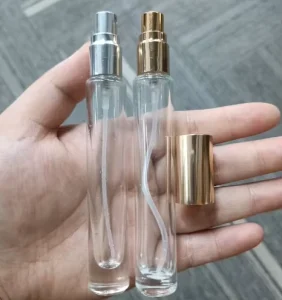 Pump Bottle Packaging Cosmetics Bottle Perfume Sample Spray Glass Plastic Cap Empty Travel 10ml Gold Cosmetic Screen Printing