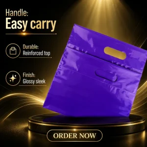 Purple CPE Plastic Shopping Bag Resealable Zipper Grocery Tote Custom Printed Packaging Bag